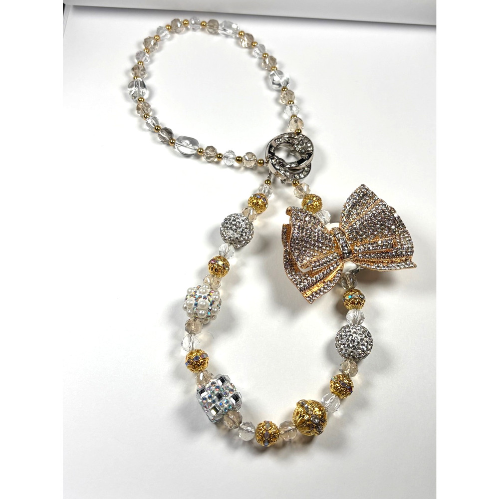 Beaded Bag Charm Gold Crystal Bow Rhinestone Drip Y2K Coquette Luxe Kawaii Spark - Picture 9 of 12